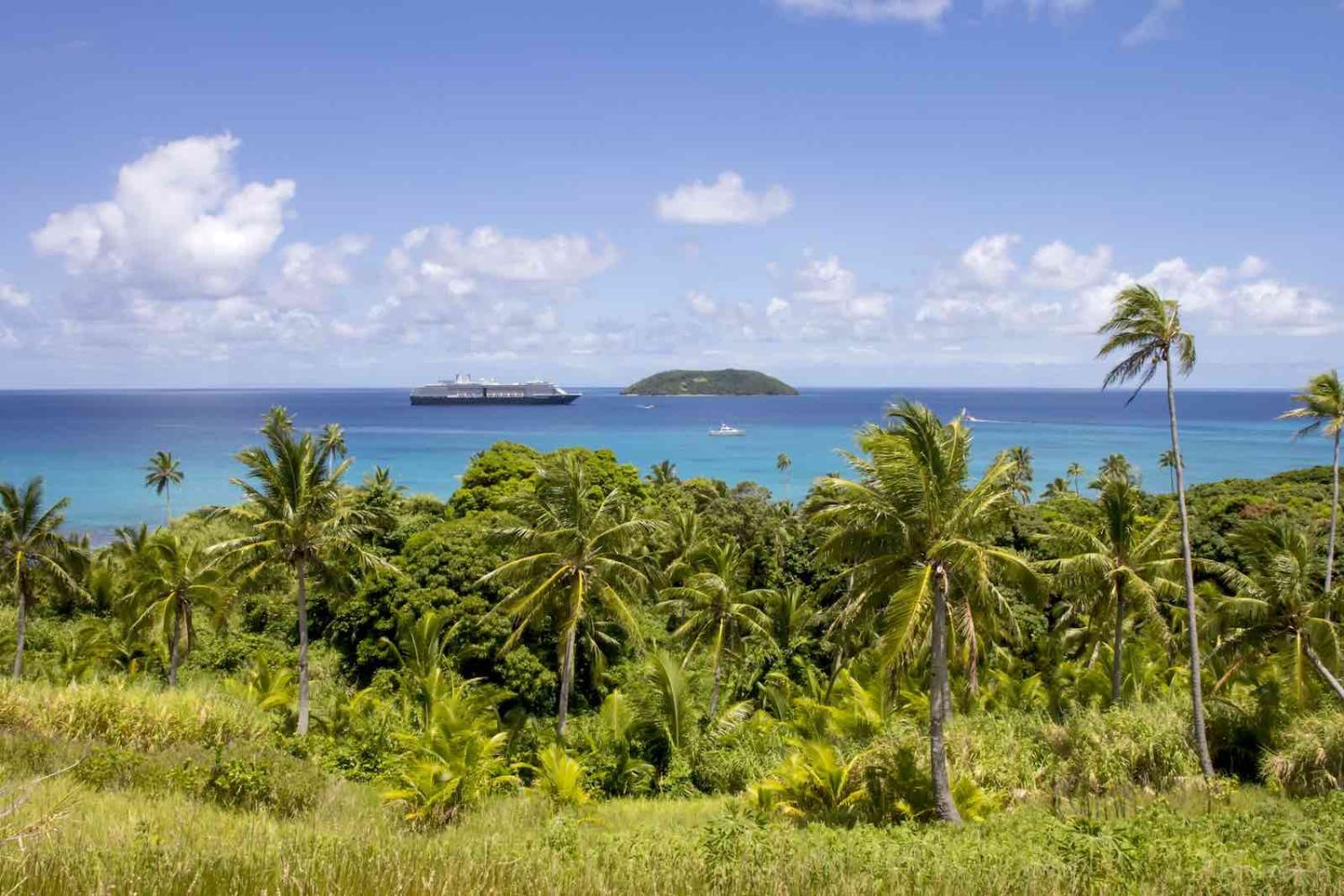 Cruise ship anchored at Dravuni Island, Fiji (KHellon/Getty Images)